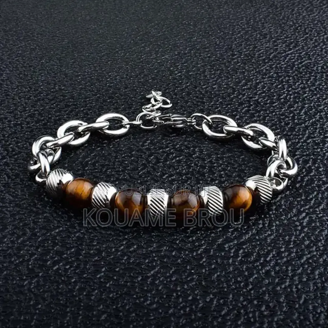 Bracelet en Acier Inoxydable Avec Œil De Tigre