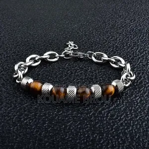 Bracelet en Acier Inoxydable Avec Œil De Tigre