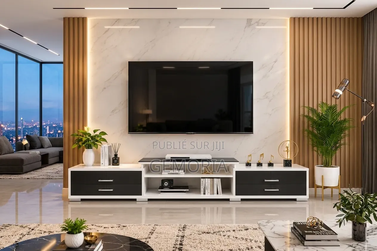 Meuble TV Extensible Bicolore Noir Blanc