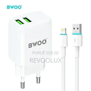 Chargeur Secteur Double USB BWOO + Câble iPhone (Lightning) Inclus