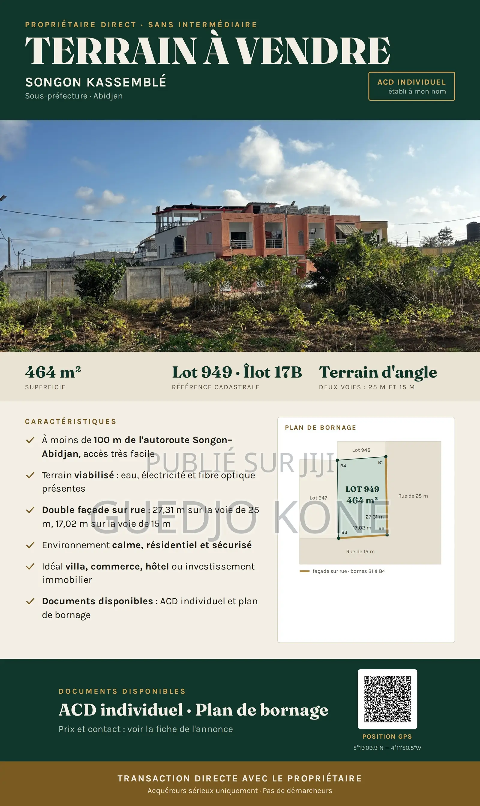Songon À Vendre Sous Préfecture Terrain Avec ACD À Vendre