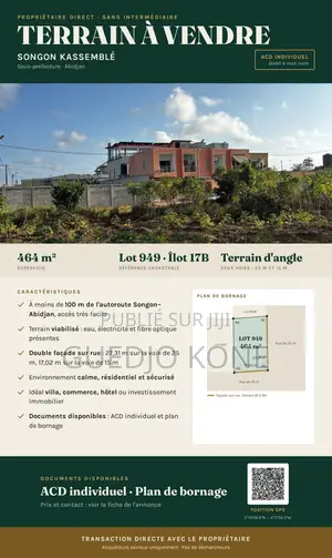 Songon À Vendre Sous Préfecture Terrain Avec ACD À Vendre