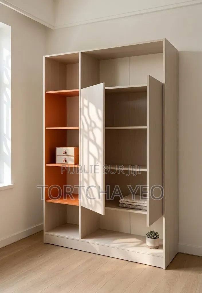 Armoire Design 120x180 – Portes Coulissantes Étagères Ouvertes