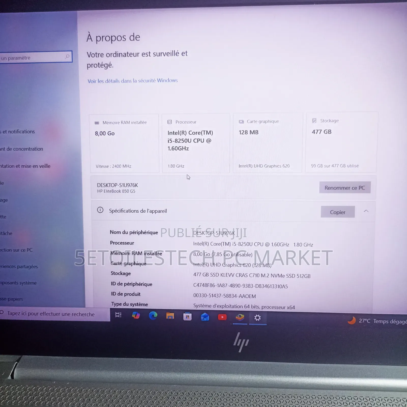 Nouveau HP EliteBook 850 G5 8GB Intel Core i5 SSD 512GB
