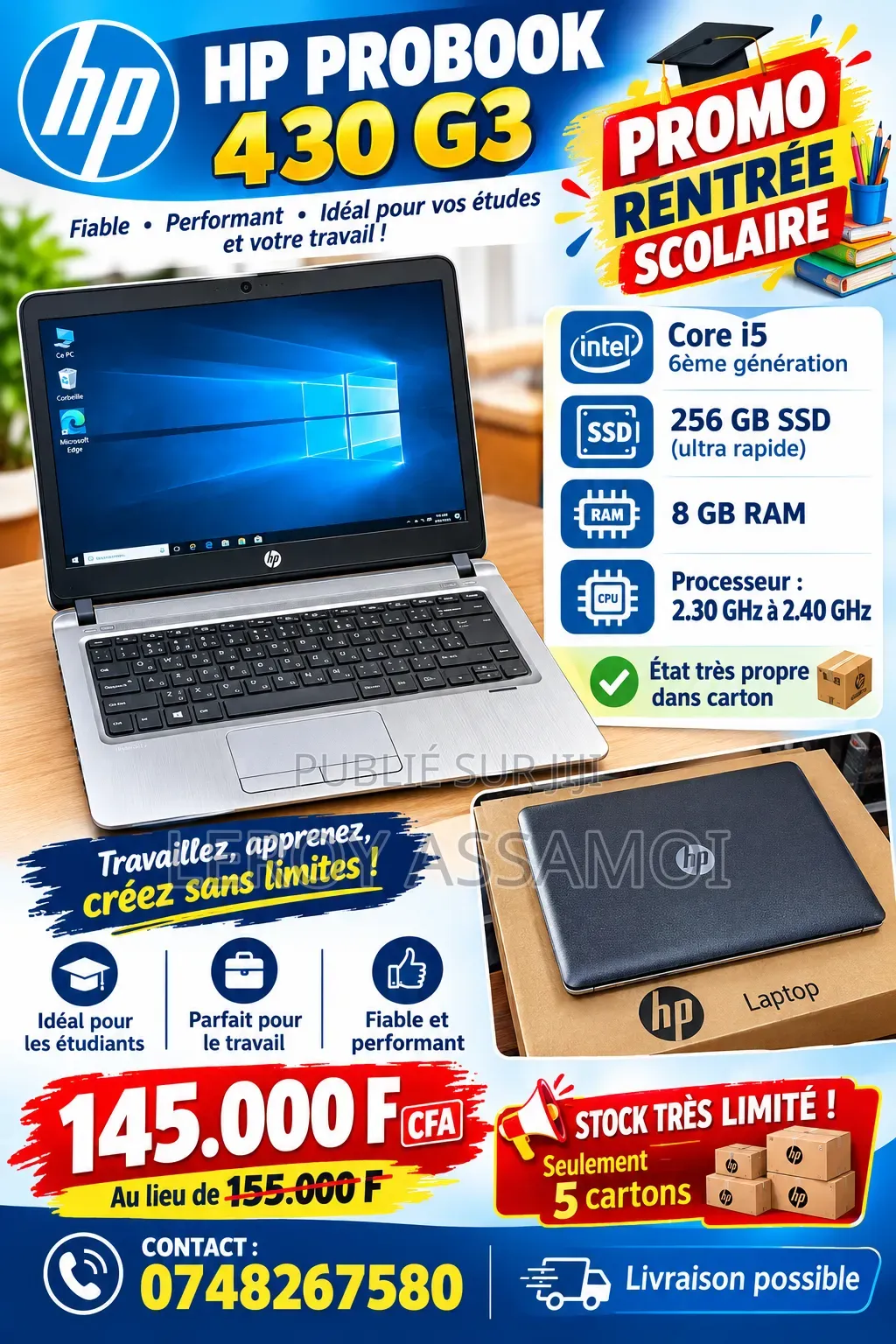 Ordinateur portable HP ProBook 430 G3 8GB Intel Core i5 SSD 256GB