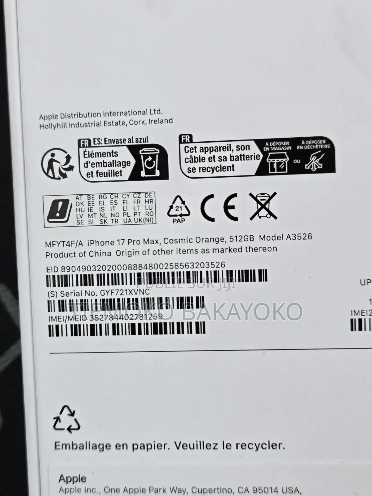 Nouveau Pomme iPhone 17 Pro Max 512 GB Orange