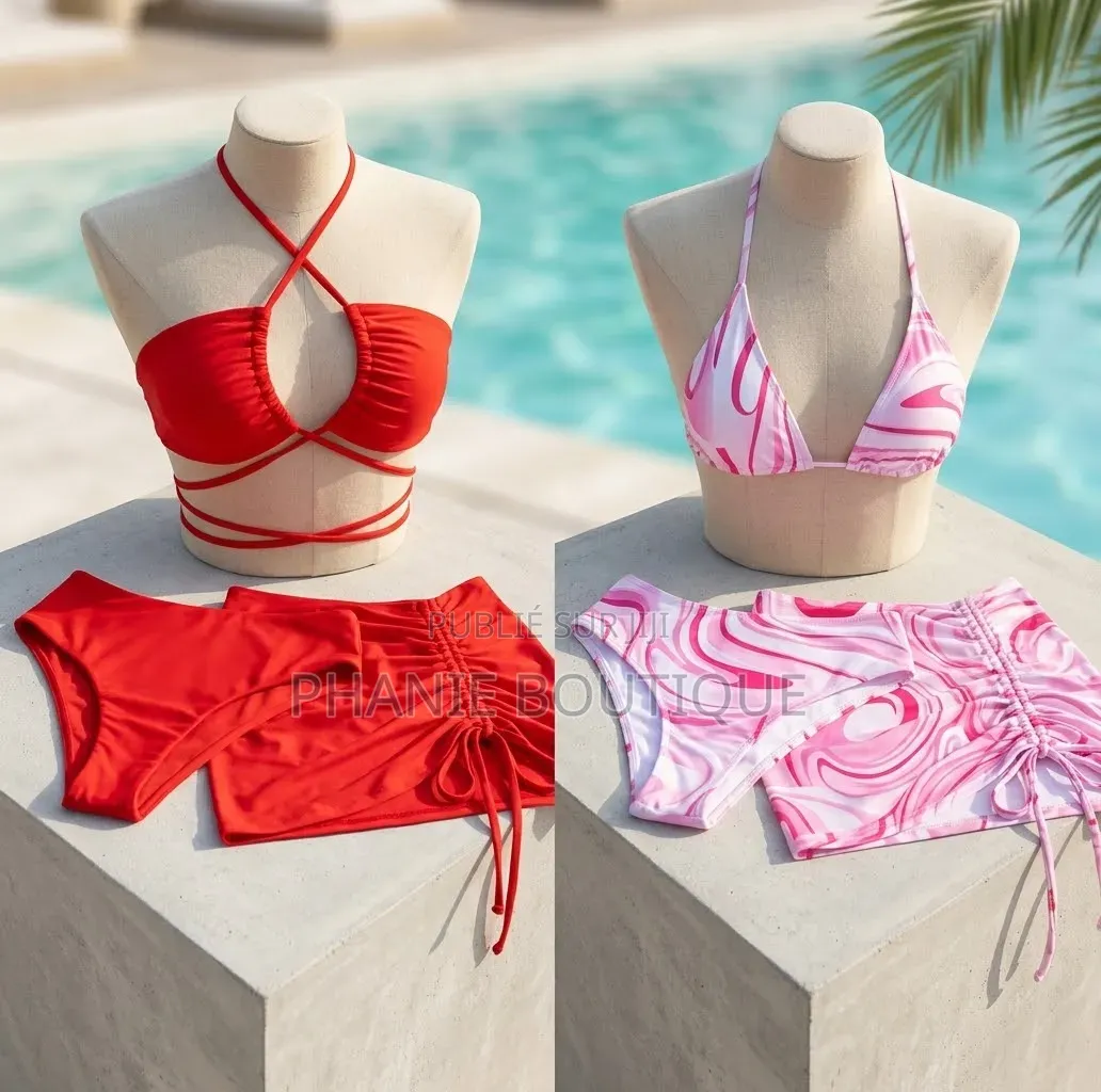 Maillots 3 Pièces Rouge Et Rose Ultra Tendances – Nouveau Stock