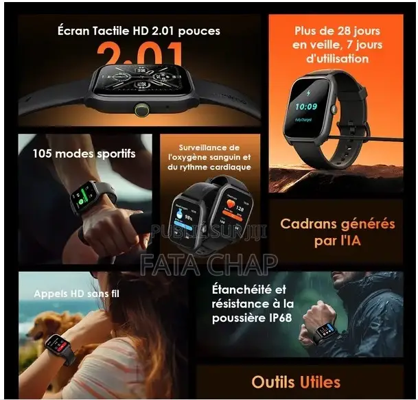 Oraimo Watch 5 Lite Montre Intelligente IP68 HD 2,01 Pouces
