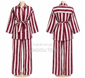 Ensemble Pantalon Femme Rayé Avec Chemise Ceinturée