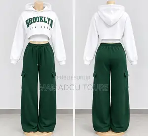 Ensemble Femme Hoodie Court & Pantalon Cargo Vert Foncé