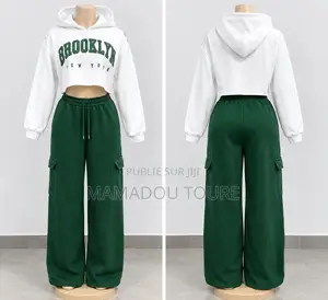 Ensemble Femme Hoodie Court & Pantalon Cargo Vert Foncé