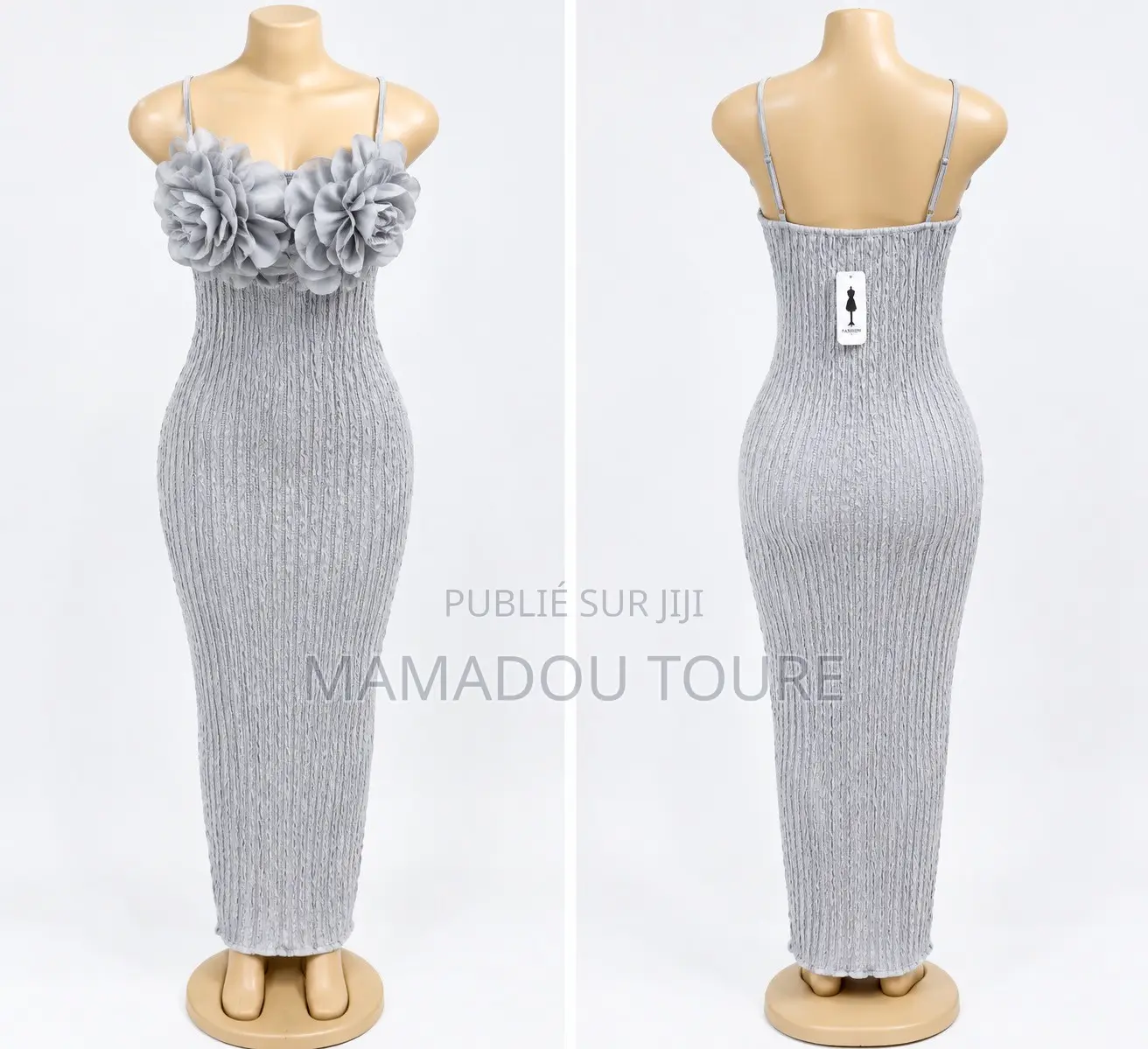 Robe Longue Moulante À Fleurs 3D – Élégante & Tendance