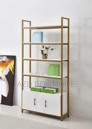 Bibliothèque / Étagère Chic Dorée Et Blanche Avec Placard