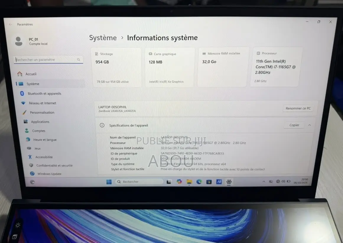 Ordinateur portable Asus Zenbook Duo 32GB Intel Core i7 SSD 1T