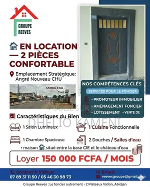 1chbre Chambre et salon dans Reevesgroupe, Cocody à Louer