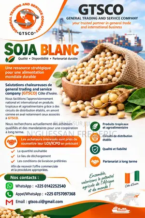 Soja Blanc, Recherche d'Acheteurs Qualifiés Campagne Côte d'Ivoire