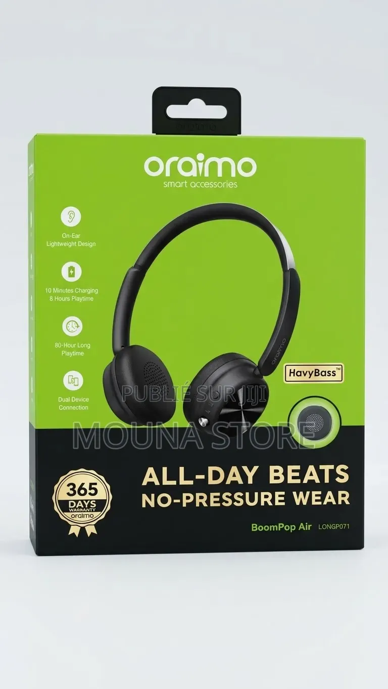 Casque Bluetooth Oraimo BoomPop Air – 80H D’autonomie, Basse Puissante