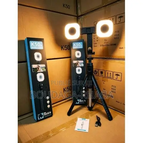Perche Selfie Trépied K50+ (1m92) Double LED –(Idéal TikTok / Vlogs)