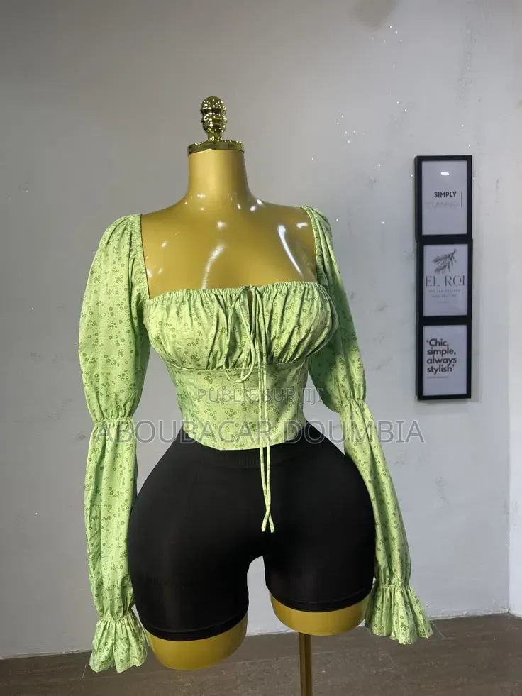 Haut Femme Vert Citron À Manches Longues Bouffantes – Style Chic