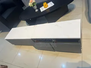 Meuble TV Bas Minimaliste Effet Marbre Blanc & Gris Anthracite