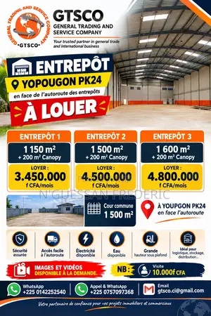 Entrepôt, Yopougon PK24 en Face De l'Autoroute Des Entrepôt Neuf À Lou