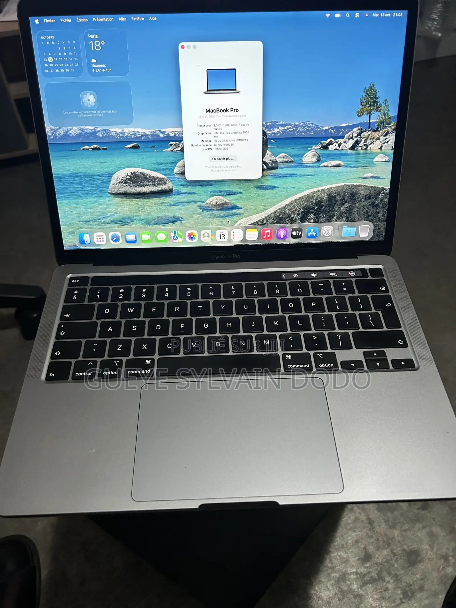 Ordinateur portable Apple MacBook Pro 2020 16GB Intel Core 7 SSD 1T