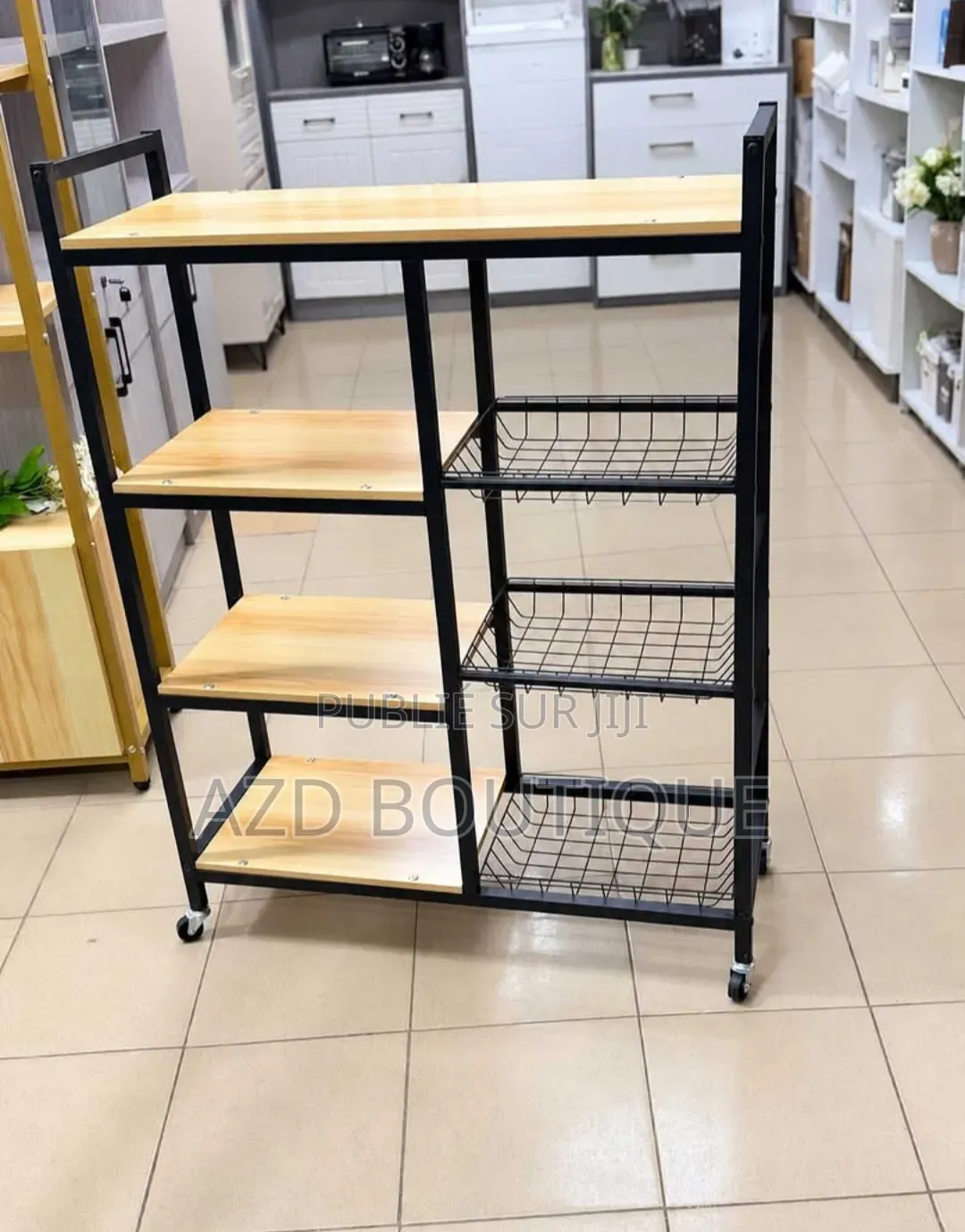 Étagère Robuste en Bois Et Métal Carbone