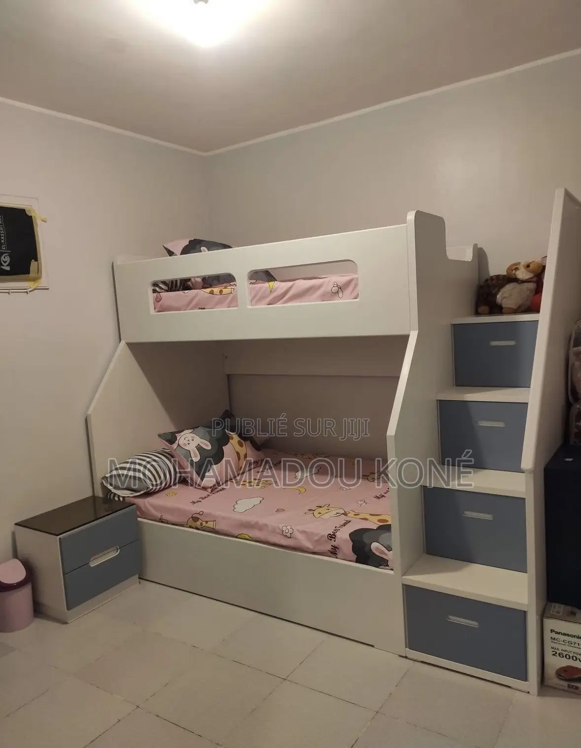 Lit Superposé Enfant en Bois Massif Avec Escalier Rangement