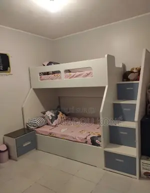 Lit Superposé Enfant en Bois Massif Avec Escalier Rangement