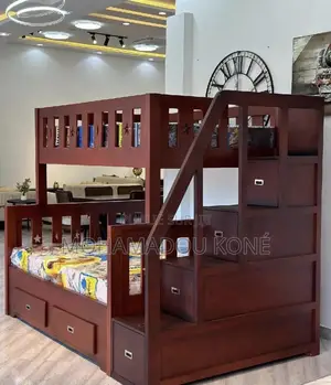 Lit Superposé Enfant en Bois Massif Avec Escalier Rangement