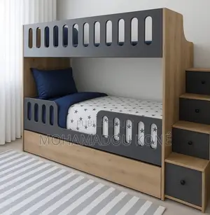 Lit Superposé Enfant en Bois Massif Avec Escalier Rangement
