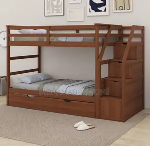 Lit Superposé Enfant en Bois Massif Avec Escalier Rangement