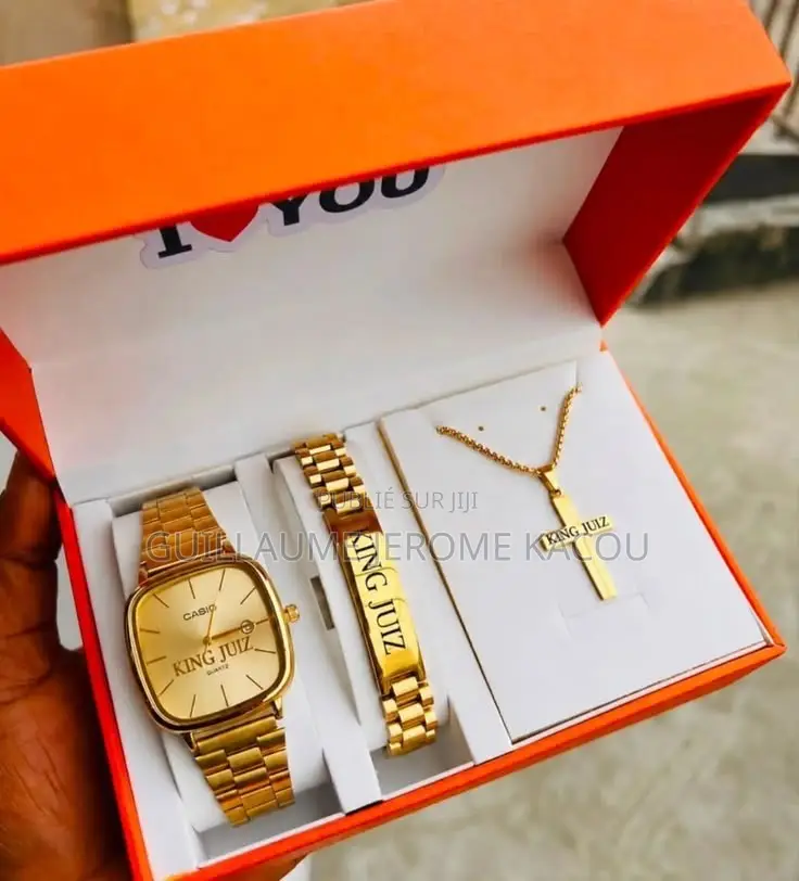 Le Pack De 3(Montre + Bracelet + Chaîne Croix + Boîte Cadeau)
