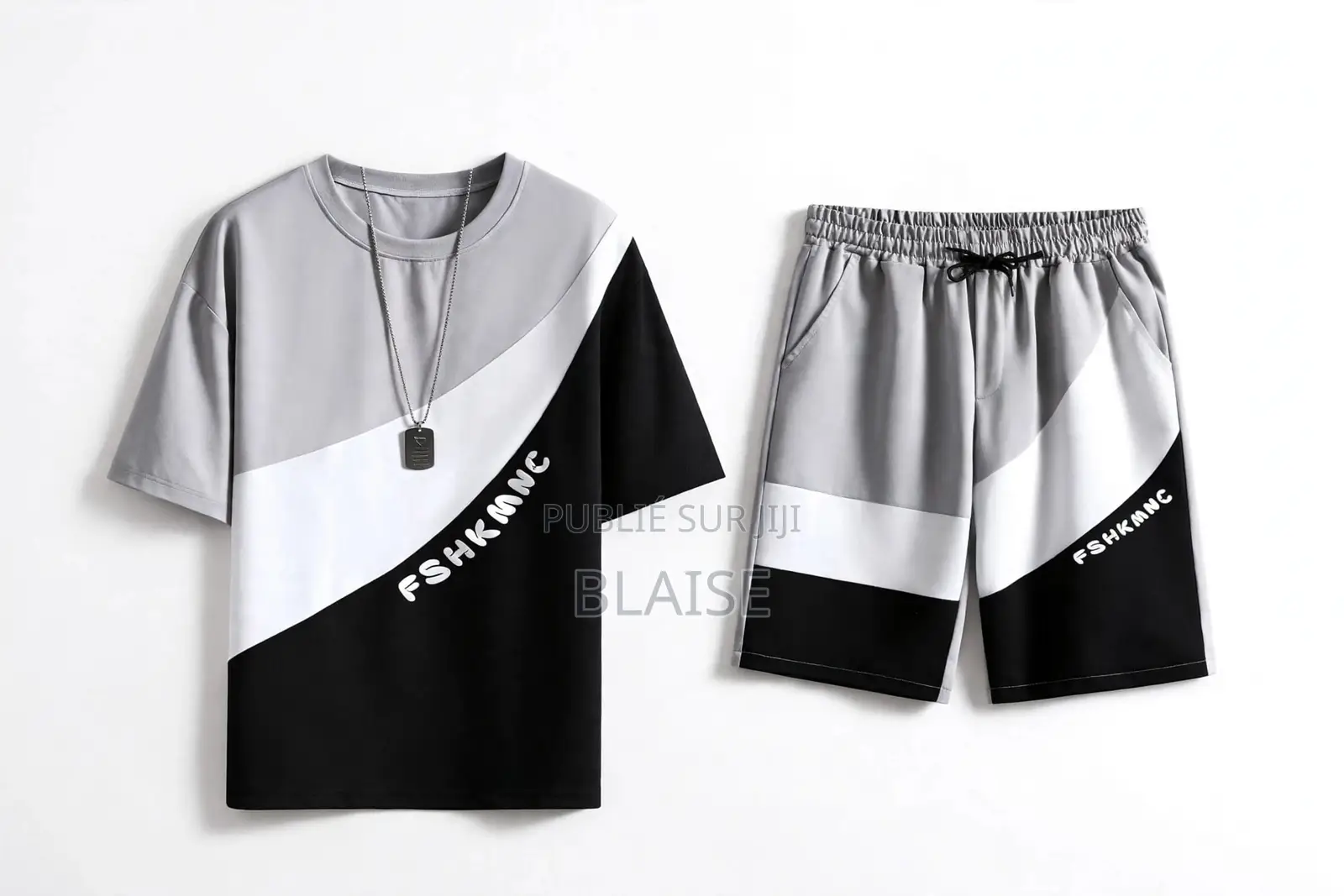 Ensemble Homme Été 2 Pièces - T-Shirt + Short -Tendance Gris Noir