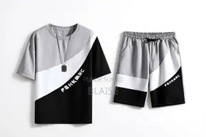 Ensemble Homme Été 2 Pièces - T-Shirt + Short -Tendance Gris Noir