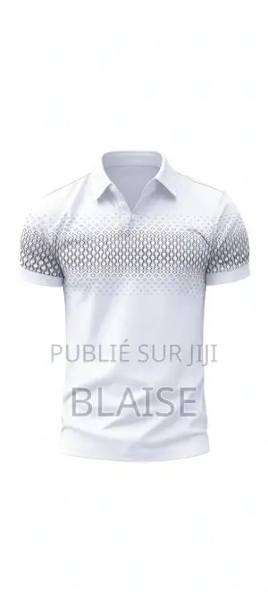 Polo Homme Classe Blanc - Motif Diamant Gris - Coton Premium - Élégant