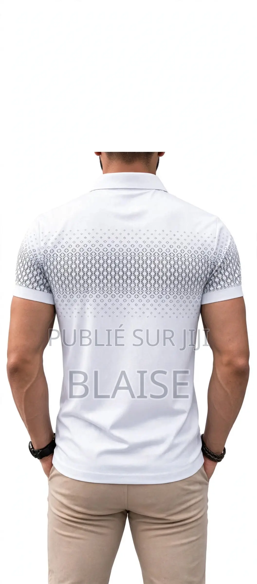 Polo Homme Classe Blanc - Motif Diamant Gris - Coton Premium - Élégant