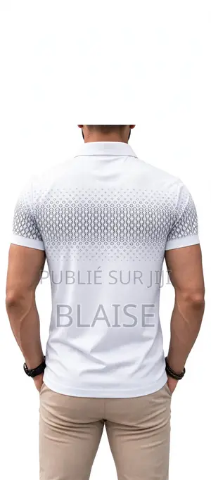 Polo Homme Classe Blanc - Motif Diamant Gris - Coton Premium - Élégant
