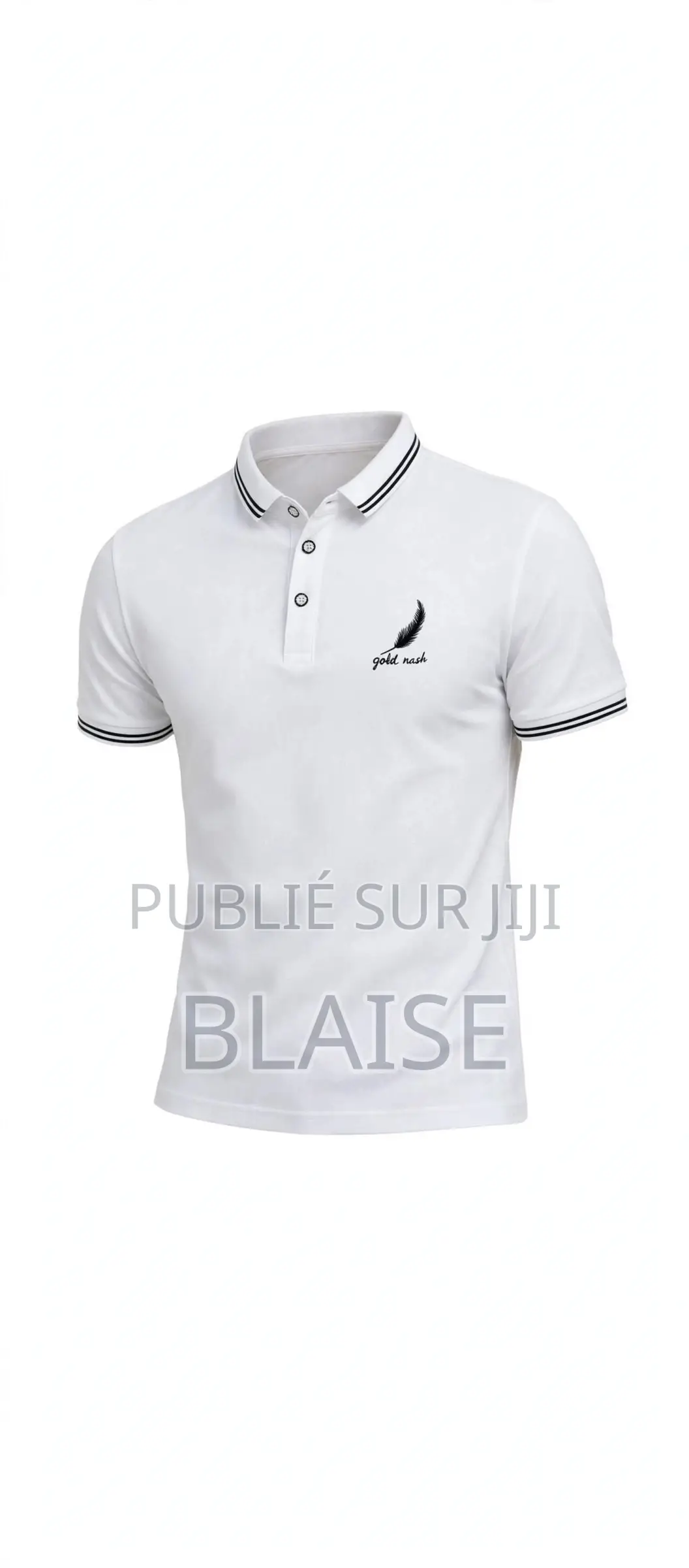 Polo Homme Lanc - Col Rayé Noir - Broderie Plume Classe - 100% Coton
