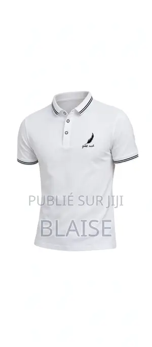 Polo Homme Lanc - Col Rayé Noir - Broderie Plume Classe - 100% Coton