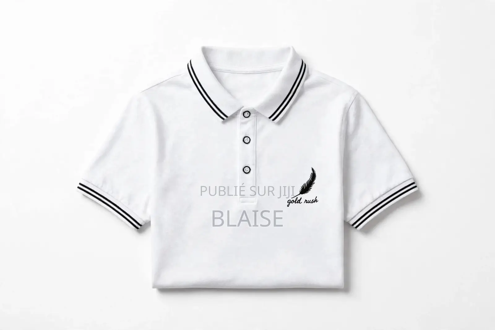Polo Homme Lanc - Col Rayé Noir - Broderie Plume Classe - 100% Coton