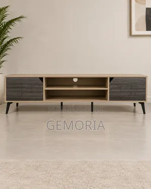 Meuble TV Contemporain Gris Anthracite Motifs Géométriques