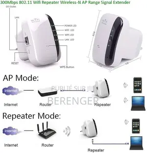 Répéteur Wlan Extender Wifi 300mbit/S 2.4ghz, Port Lan,100m De Portée
