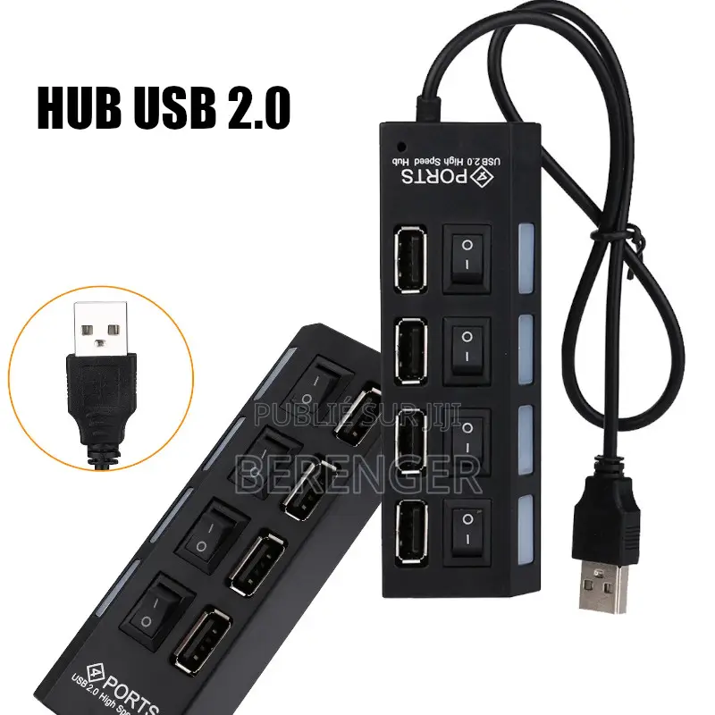 HUB USB 2.0 4 Ports Avec Interrupteur Marche/Arrêt