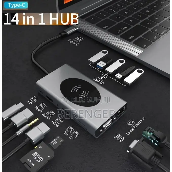 Type-C Vers HDTV 14 en 1ype C HDTV 14x1 Chargeur Sans Fil