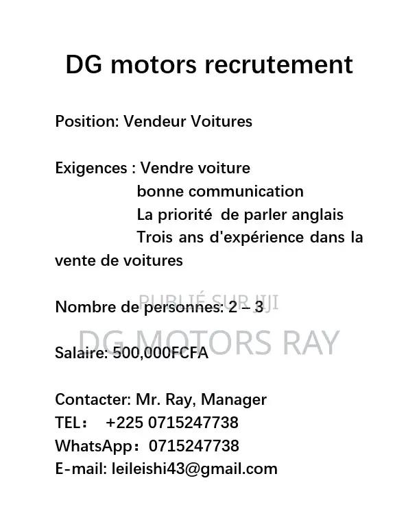 Vendeur Voitures Recrutement