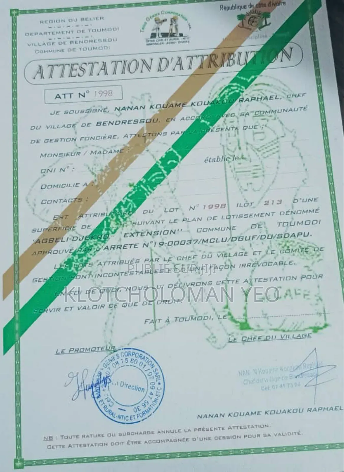 Vente De Terrains À Toumodi