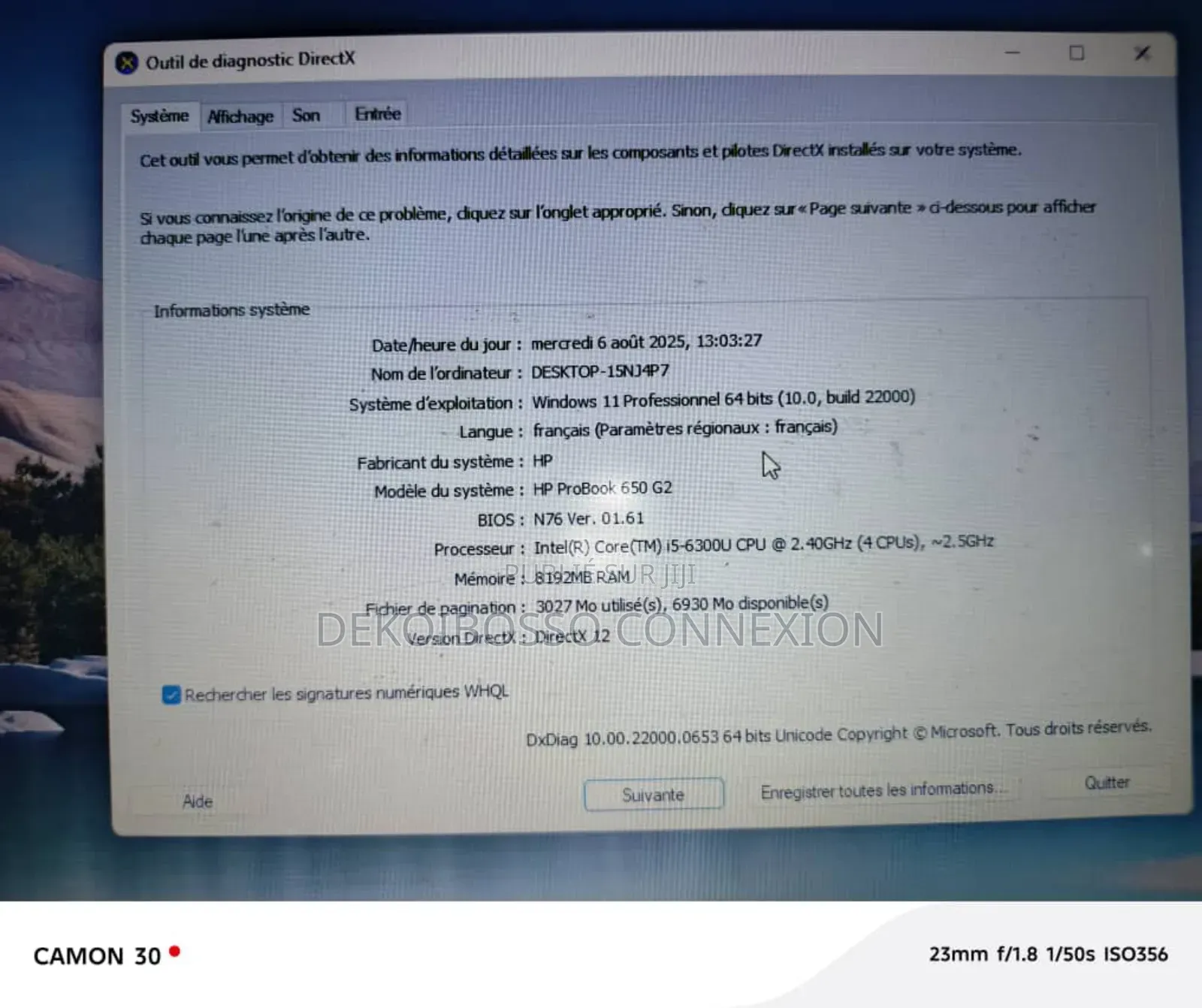 Ordinateur Portable HP 650 G2 8GB Intel Core I5 SSD 256GB