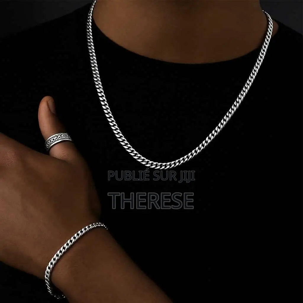 Ensemble Bracelet,Bague Et Chaîne Pour Homme en Acier Inoxydable