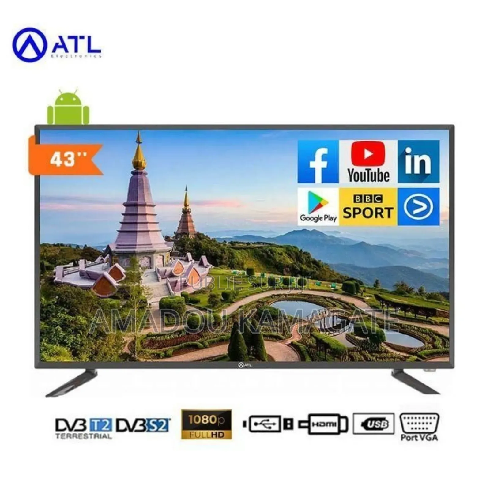 Télévision Atl Android Tv Led - 43" 
Full Hd - Atl-43v7s - Android 9